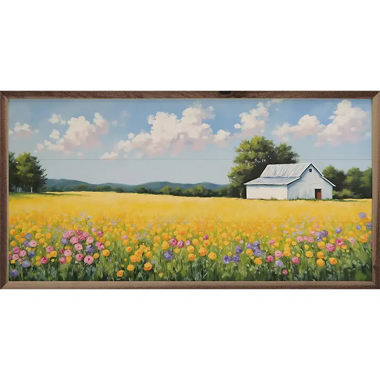 White Barn in Spring Field Wall Art (24x12in)