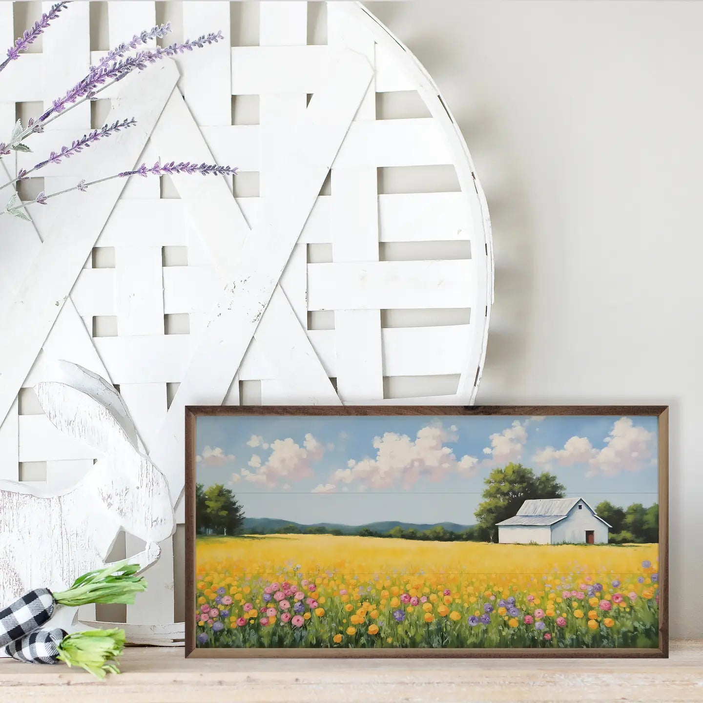 White Barn in Spring Field Wall Art (24x12in)