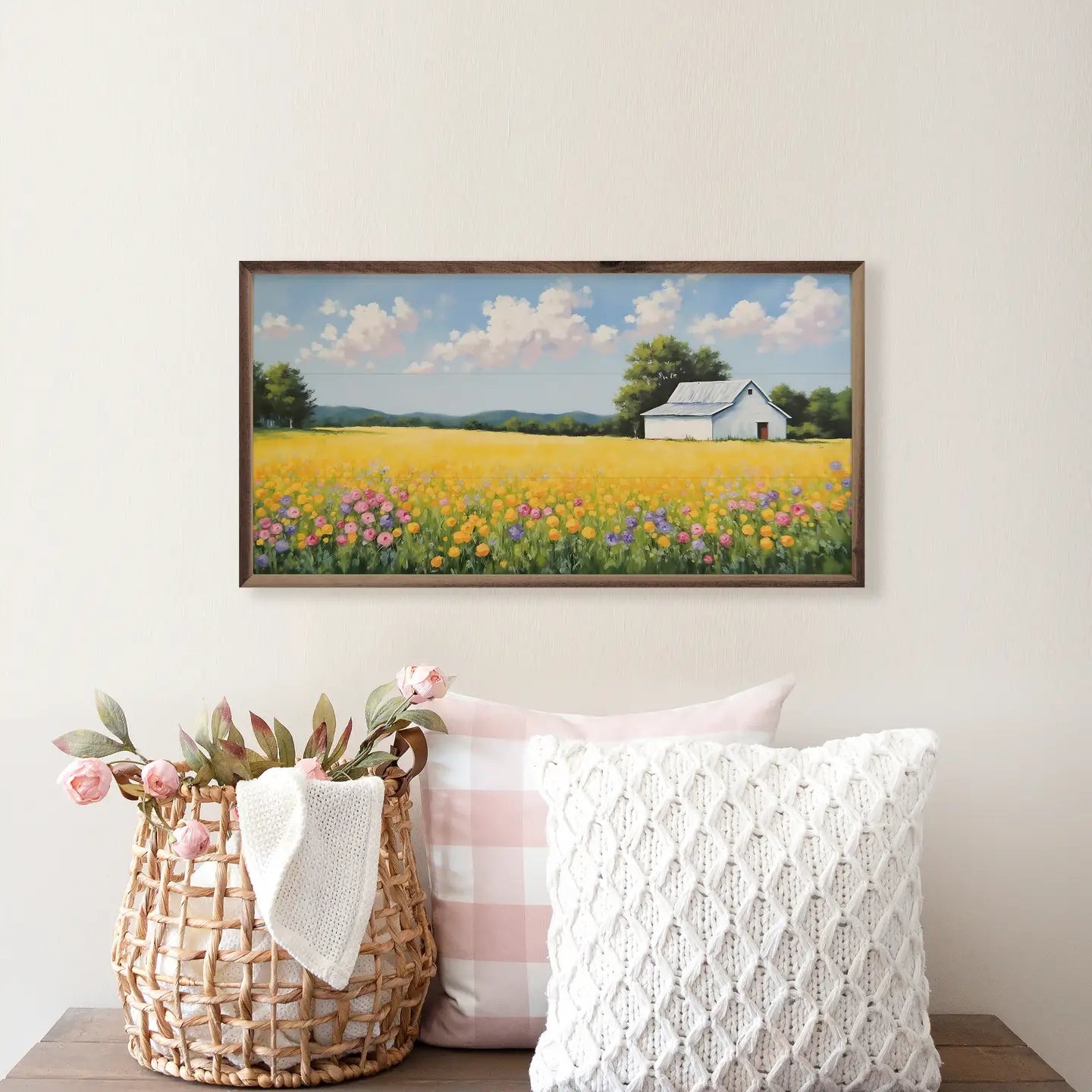 White Barn in Spring Field Wall Art (24x12in)