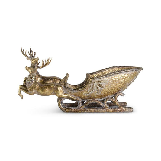 Resin Deer Pulling Slay w/ Antiqued Gold Finish