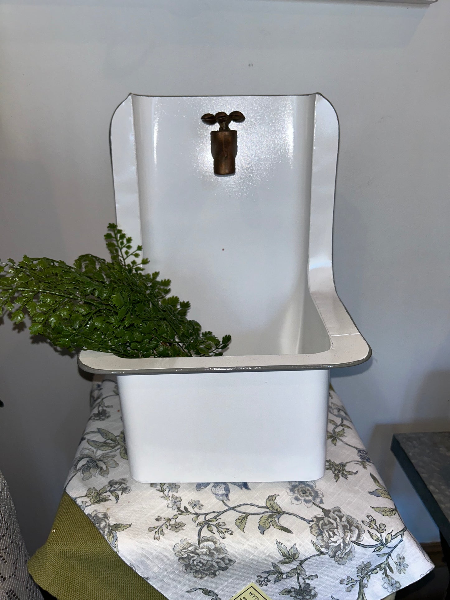 Small White Spout Metal Planter