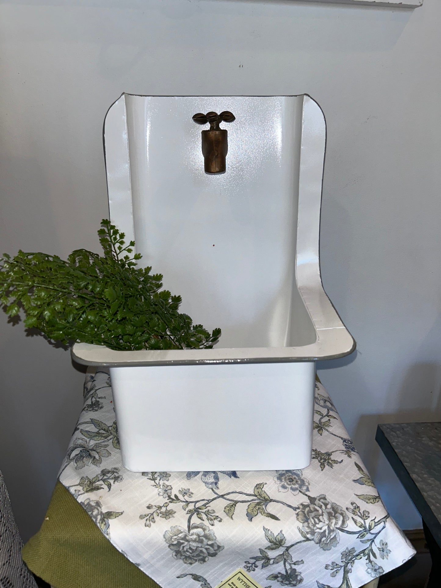 Small White Spout Metal Planter