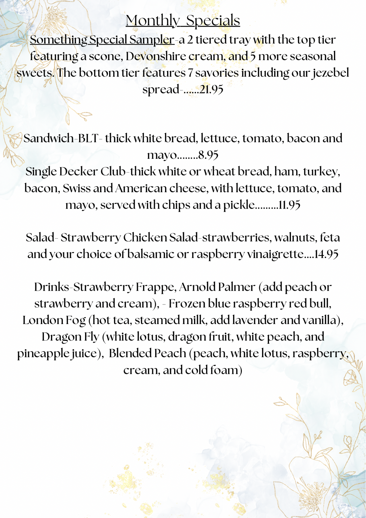 Tea Room Menu – The Strawberry Tree