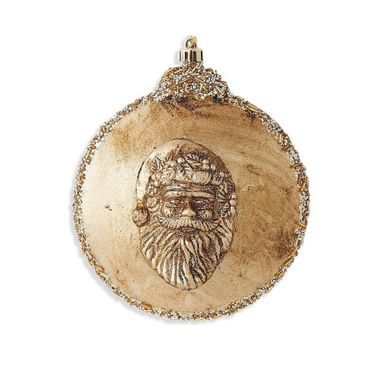 7 Inch Round Gold Santa Head Shatterproof Ornament