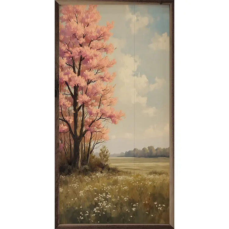 Pink Spring Tree Blossoming Wall Art (12x24 in)