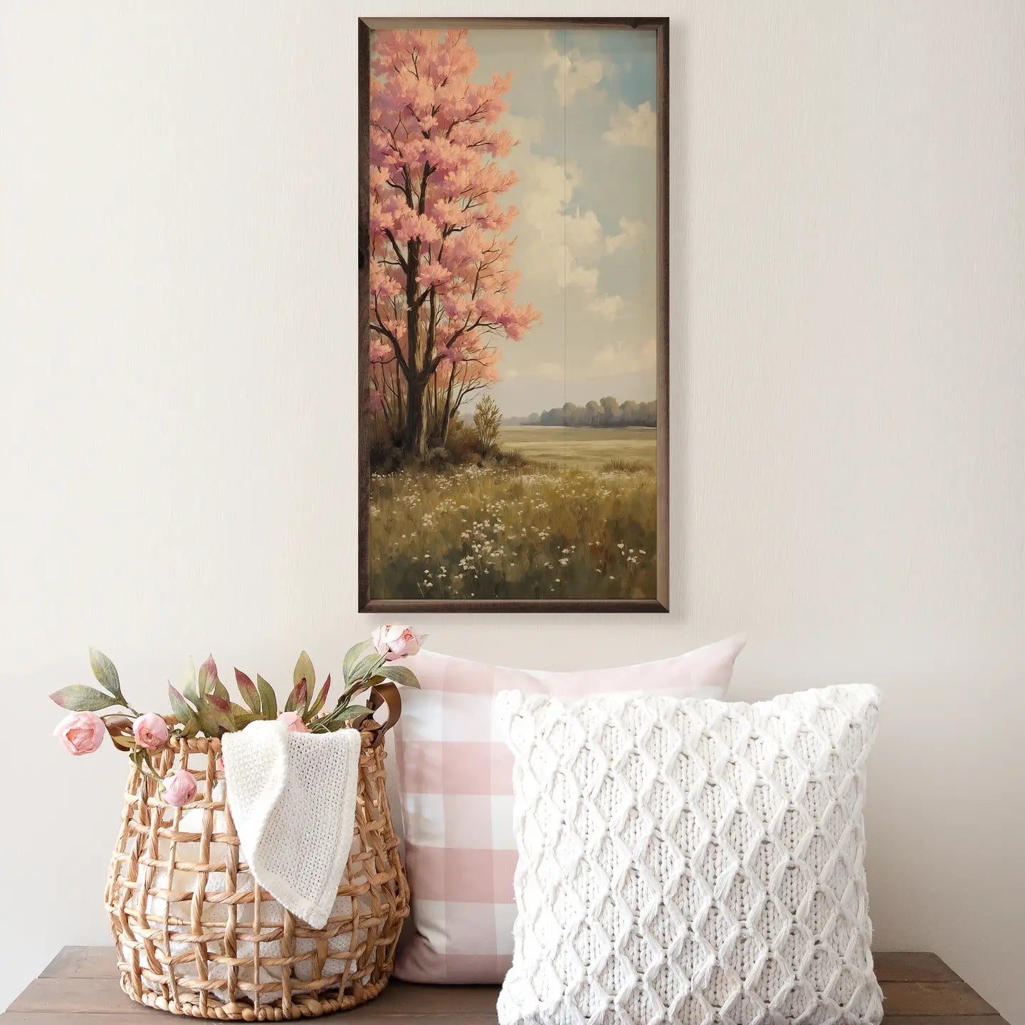 Pink Spring Tree Blossoming Wall Art (12x24 in)