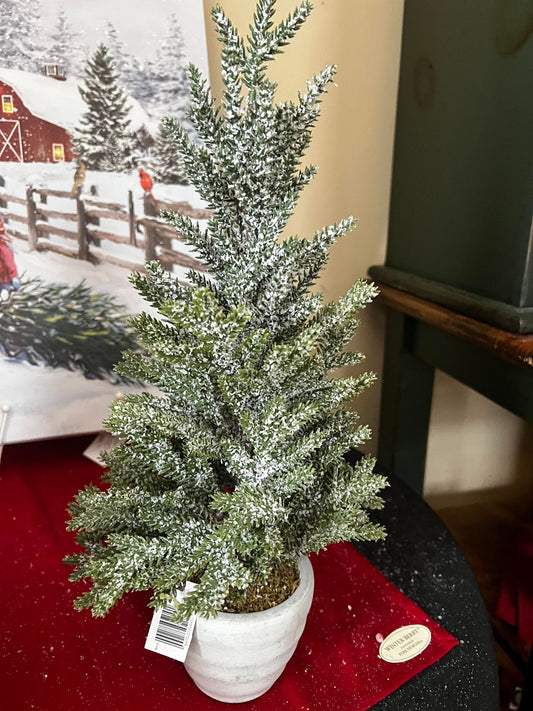 18" Snowy Pine Tree in Cement Pot
