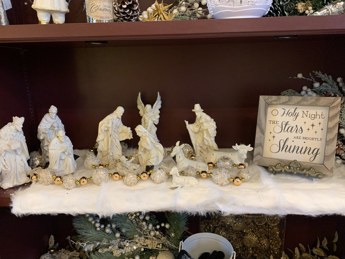 White Resin Sugared Nativity Set