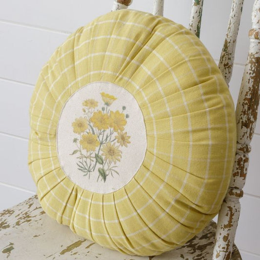 Round Pillow - Yellow Flowers