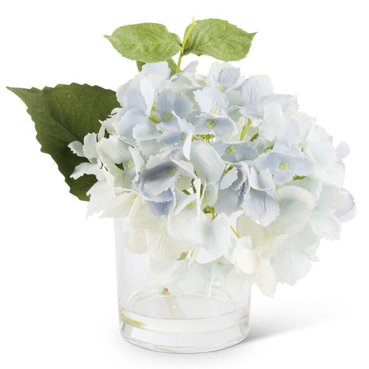 9 Inch Blue Real Touch Hydrangea in Glass Vase